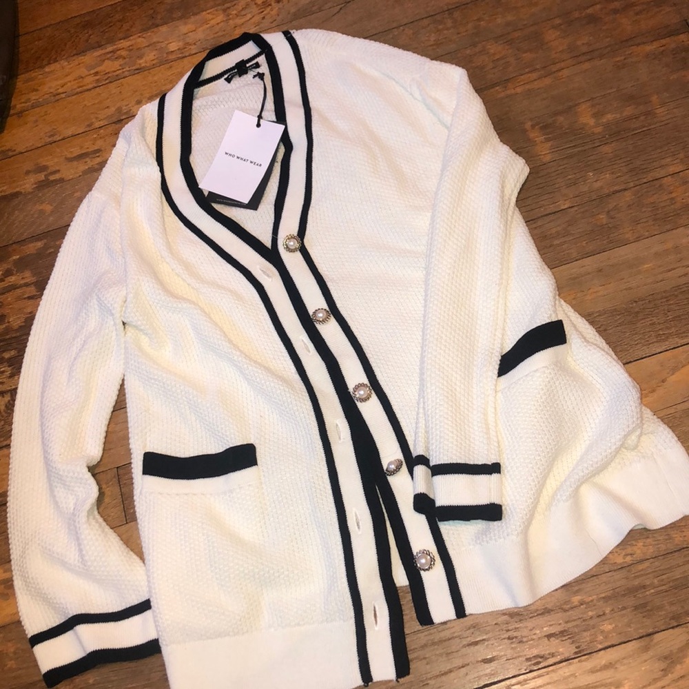 White/black stripe Japanese cardigan